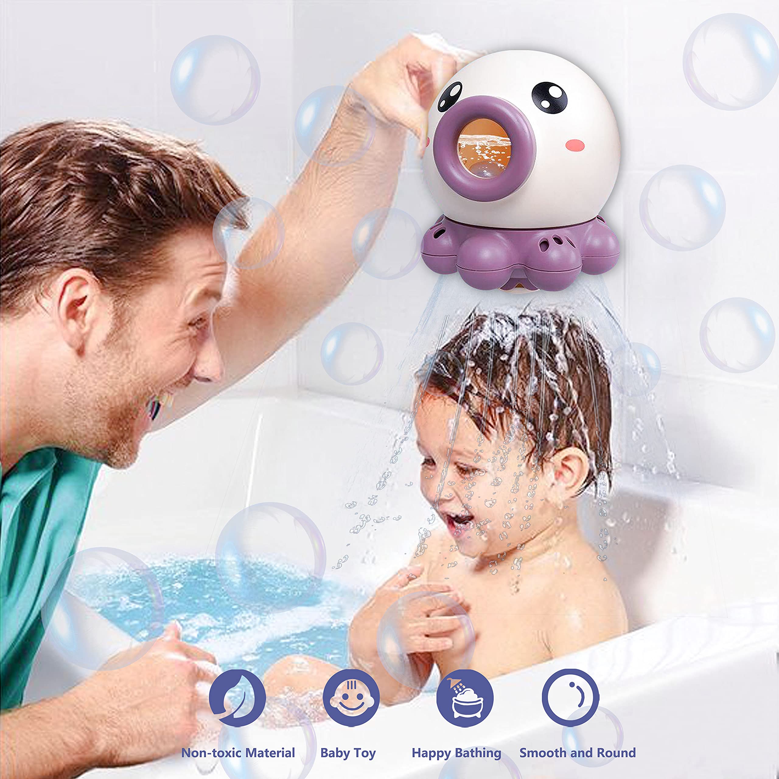 Water Button Toy Octopus Fountain Bath Toy Water Jet Rotating Shower Bathroom Toy Summer ...